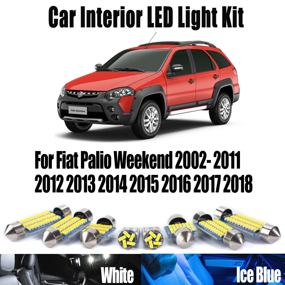 Juego de bombillas de lectura para coche, 9 Uds., mapa Interior LED, luz de techo para Fiat Palio Weekend 2002- 2013 2014 2015 2016 2017 2018, sin Error