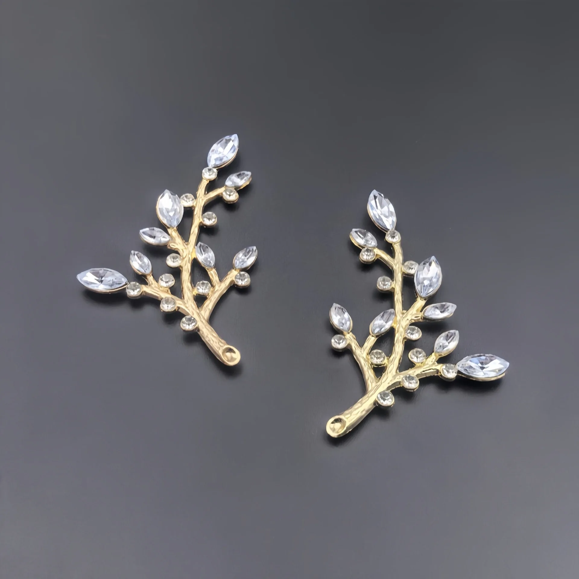 DIY Jewelry Accessories 10pcs Gold Plated Metal Vintage Branch Flower with Rhinestones Embellishment Factory Decoration Ornament
