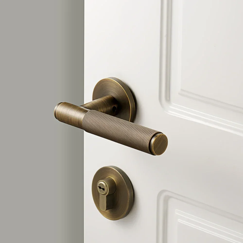 DOOROOM New Brass Knurled Door Lock Handle Set Privacy Dummy Black Gold Interior Bedroom Bathroom Double Wood Door Lever Indoor