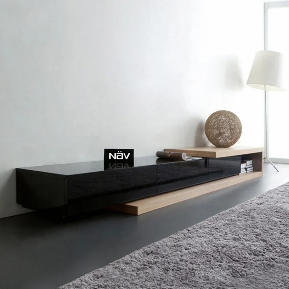 

TV Cabinet Modern Light Luxury Black Retractable Floor Cabinet Living Room Furniture