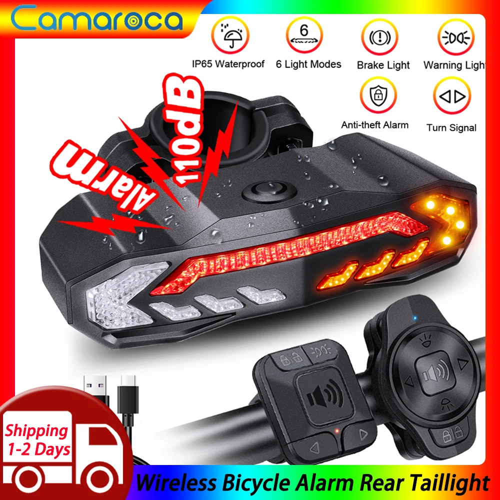 Camaroca Wireless Bicycle Alarm Rear Tail Light With Turn Signal IP65 Waterproof Remote Control USB Bike Brake Sensor Taillight