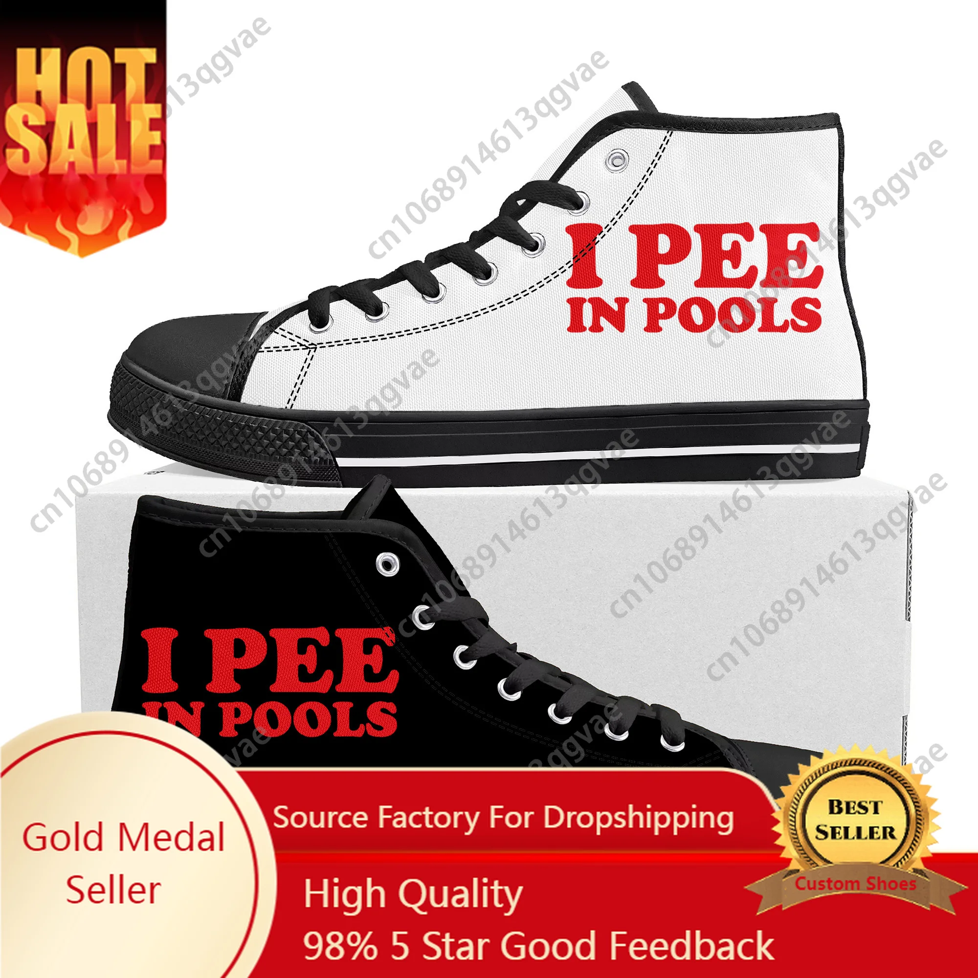 

I Pee in Pools Funny Word High Top High Quality Sneakers Mens Womens Teenager Canvas Sneaker Custom Made Leisure Couple Shoes