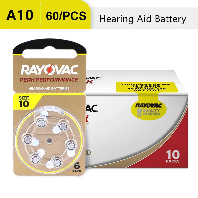 120Pcs/20 Cards RAYOVAC PEAK Hearing Aid Batteries  A10 ZA10 10A P10 PR70 High Performance Zinc Air Battery For Hearing Aids