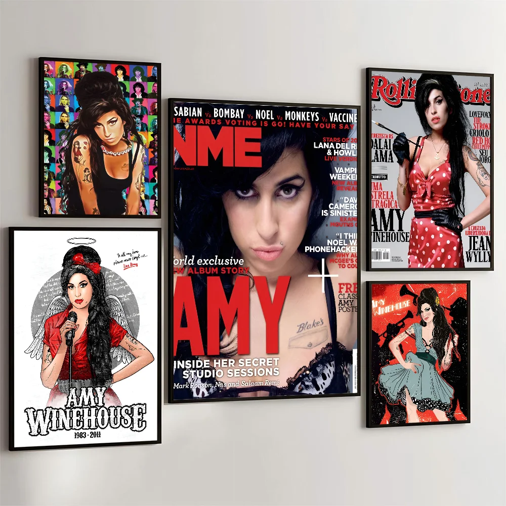 

A-Amy J-Jade W-Winehouse Classic Vintage Posters Decoracion Painting Wall Art White Kraft Paper Kawaii Room Decor