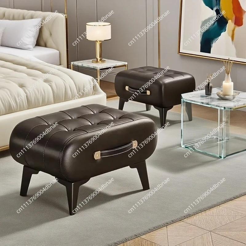 Luxury High-End Leather Low Stool for Home Living Room Sofa Foot Pedal Coffee Table Shoe Change Small Stool Decor