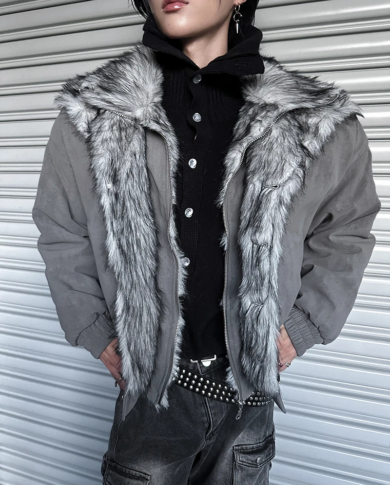 سترات قطنية عصرية للرجال 2025 شتاء جديد دافئ فو قطعتين سترات أنيقة فضفاضة بلون وسيم سترة قطن ملابس خارجية #5