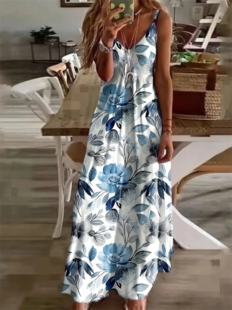 Ladies Floral 3D Print Maxi Dress Summer Party Party Elegant Dress Ladies Fashion Outdoor Street Photo Sexy Halter Dress