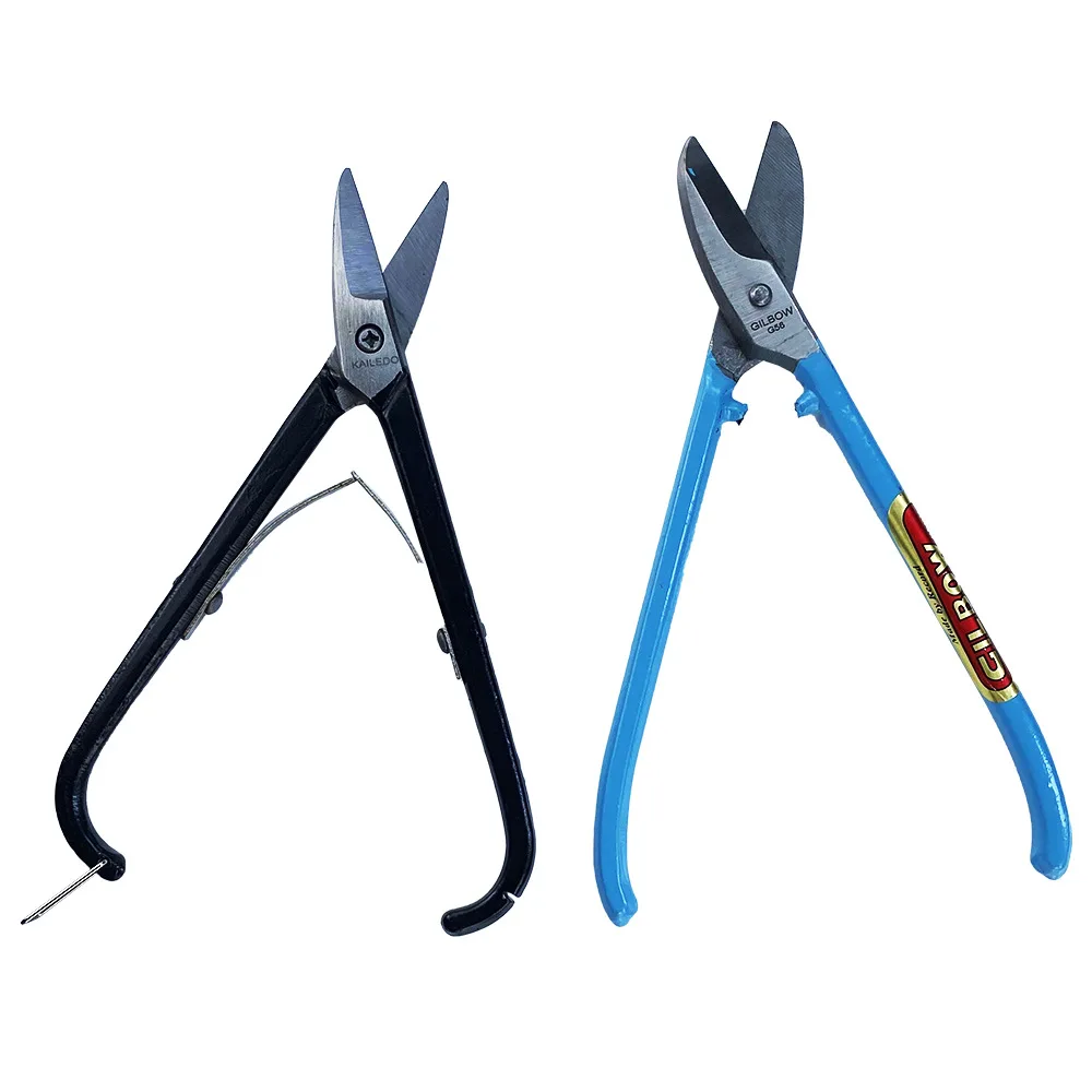 7-8 inch blue-handled scissors, black-handled pliers, water mouth pliers, gold, silver and copper jewellery cutting tools