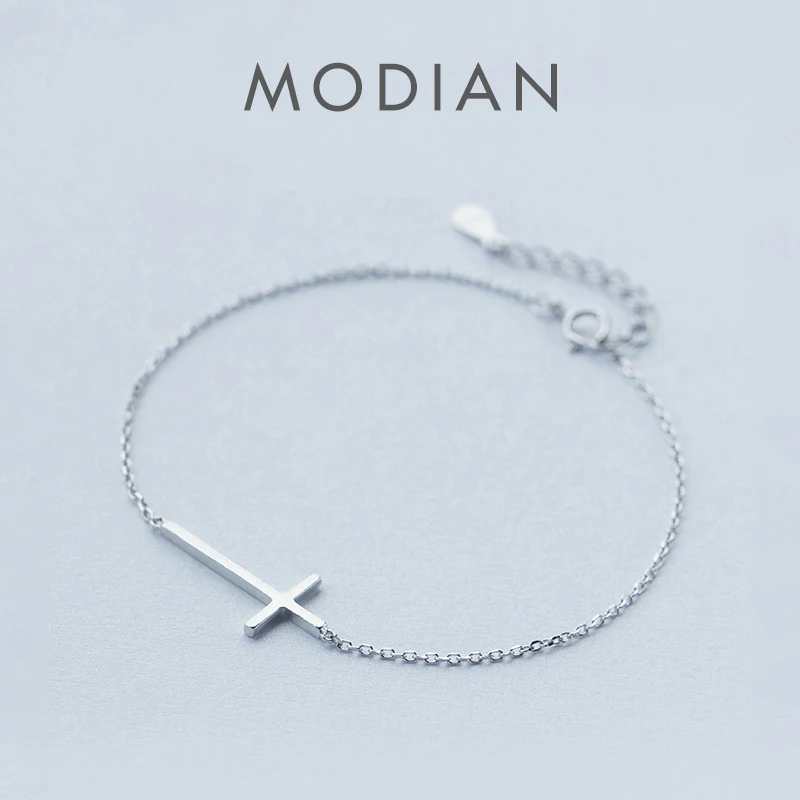 

Modian Real 100% 925 Sterling Silver Claissc Simple Cross Chain Link Women Bracelet Sterling Silver Jewelry Valentine Day Gift