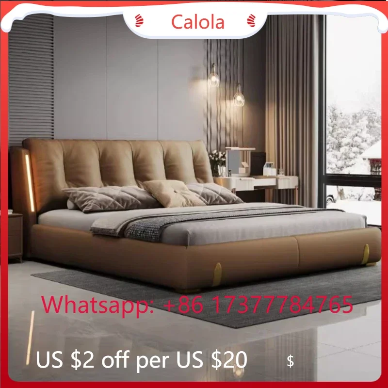 Nordic Queen Size Double Bed Frame With LED Light Luxury Wedding Bedroom Furniture