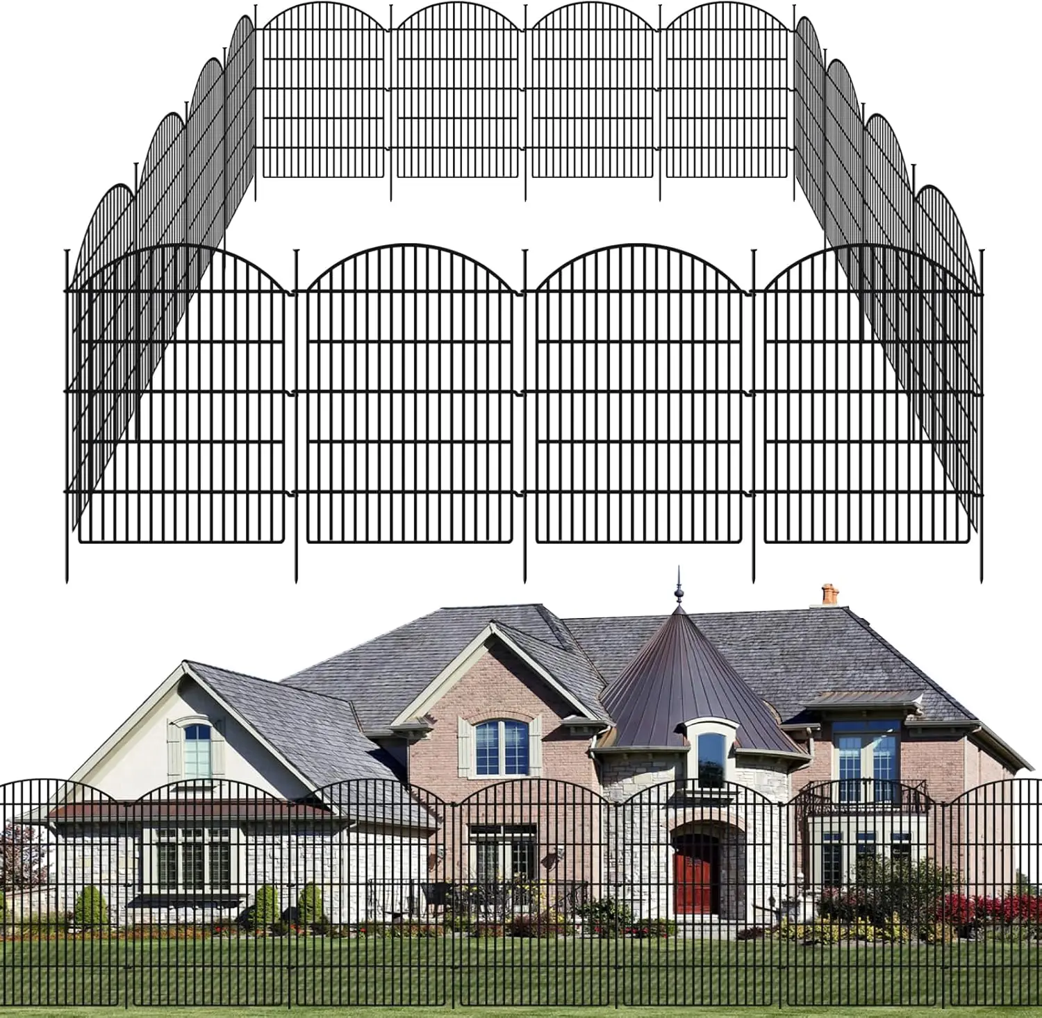 

No Dig Metal Garden Fence Panels, 40in H x 24ft L, Rustproof Outdoor Dog Fence for Yard, Animal Barrier