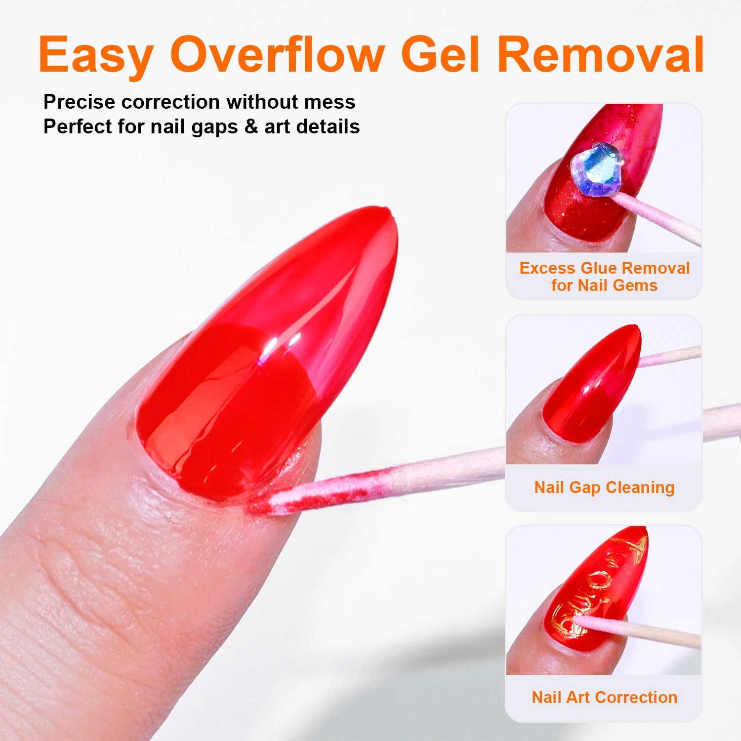 200本入り オーバーフロージェルクリーニングスティック – ポリッシュオーバーフロー除去、ネイルギャップクリーニング、正確な塗布のための両端マニキュアツール