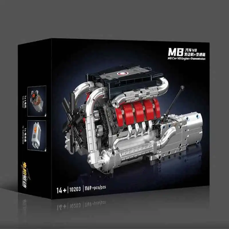 MOULD KING 10203 Car Engine Mechanical Model Building Blocks Bricks, Assembly Kit, Ideal Collectible Gift For Hobby Enthusiasts