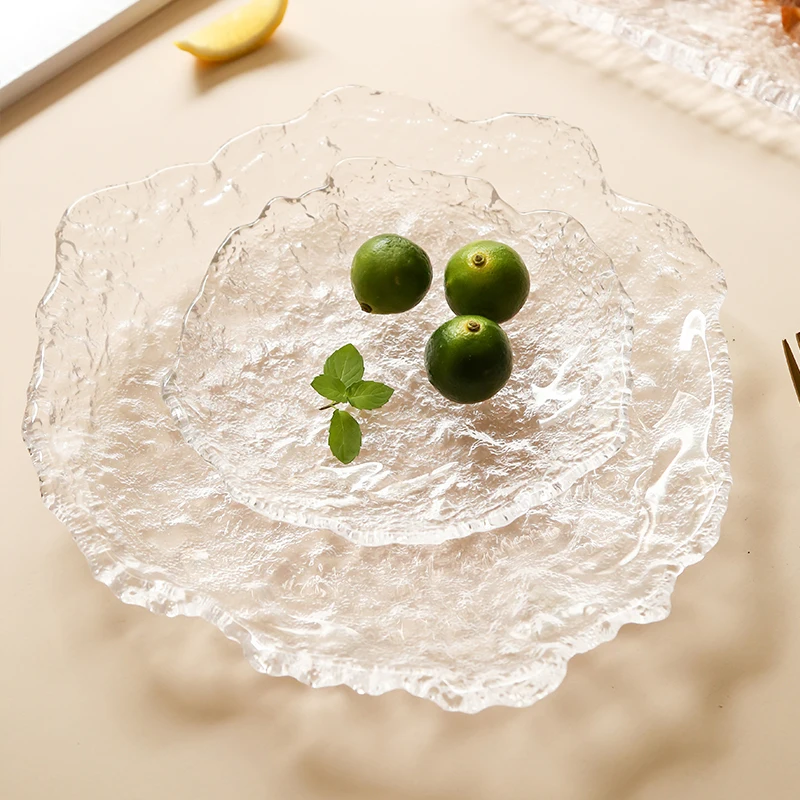 Clear Japanese Glass Plates, Sushi Platter, Dessert Snack Salad Dinner Plate for Kitchen,Trinket Dish, Dishwasher Safe