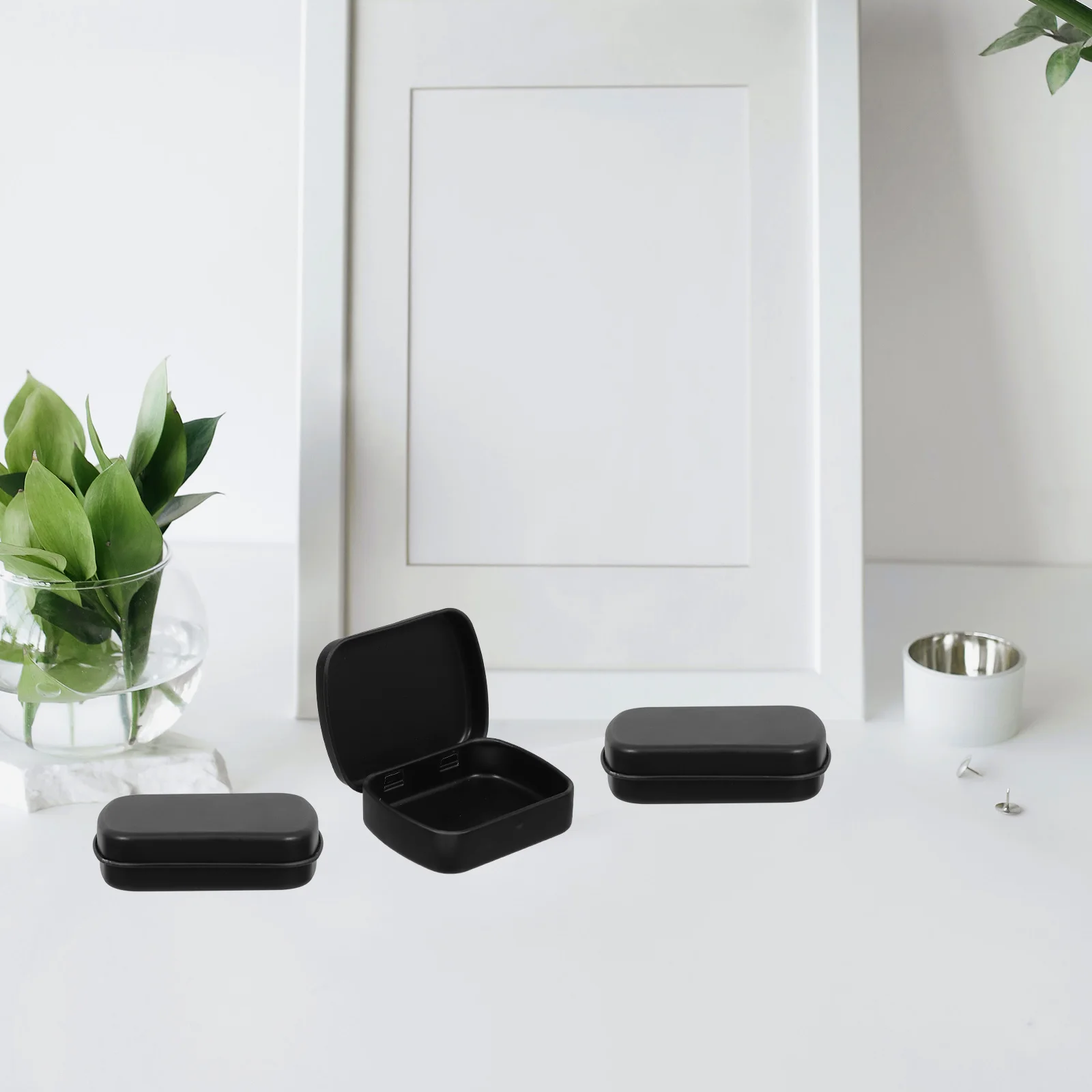 

4pcs Tin Boxes Black Small Jewelry Candy Storage Hinged Metal ganizer Portable Pocket Case Mini Box for Paperclips Cookies Tea
