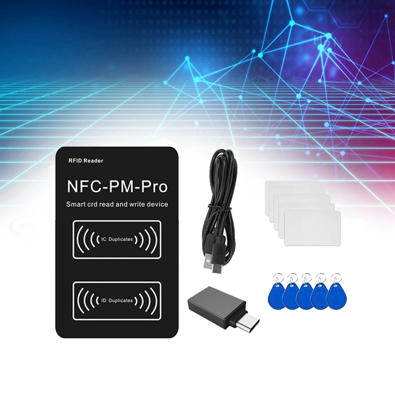 قارئ رقاقة ذكية بموجات الراديو PM PRO فك + 5 بطاقة 5XUID + سلسلة مفاتيح 5XCUID NFC مفتاح ناسخة 13.56 ميجا هرتز 125 كيلو هرتز شارة كتابة رمز استنساخ