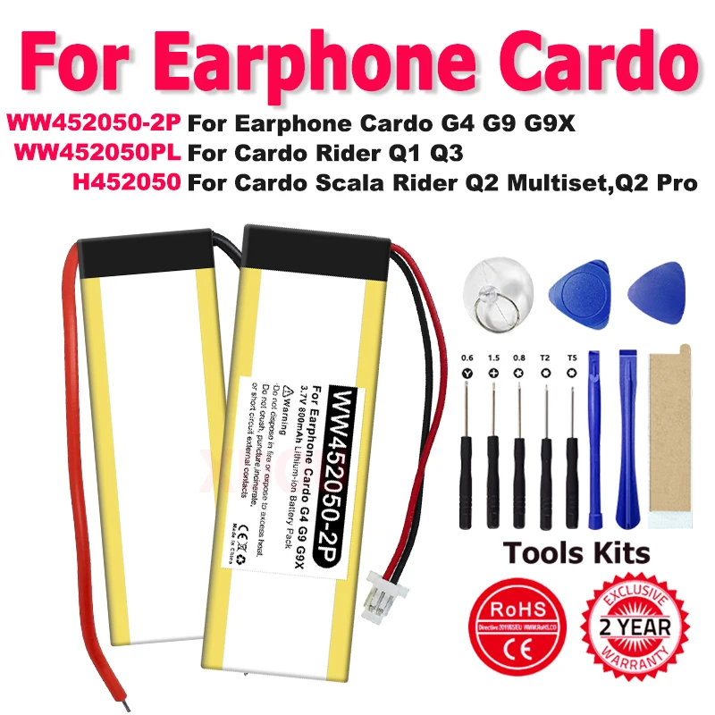 XDOU New WW452050-2P WW452050PL H452050 Battery For Earphone Cardo Multiset Rider Q1 Q2 Q3 G4 G9 G9X Pro + Kit Tools