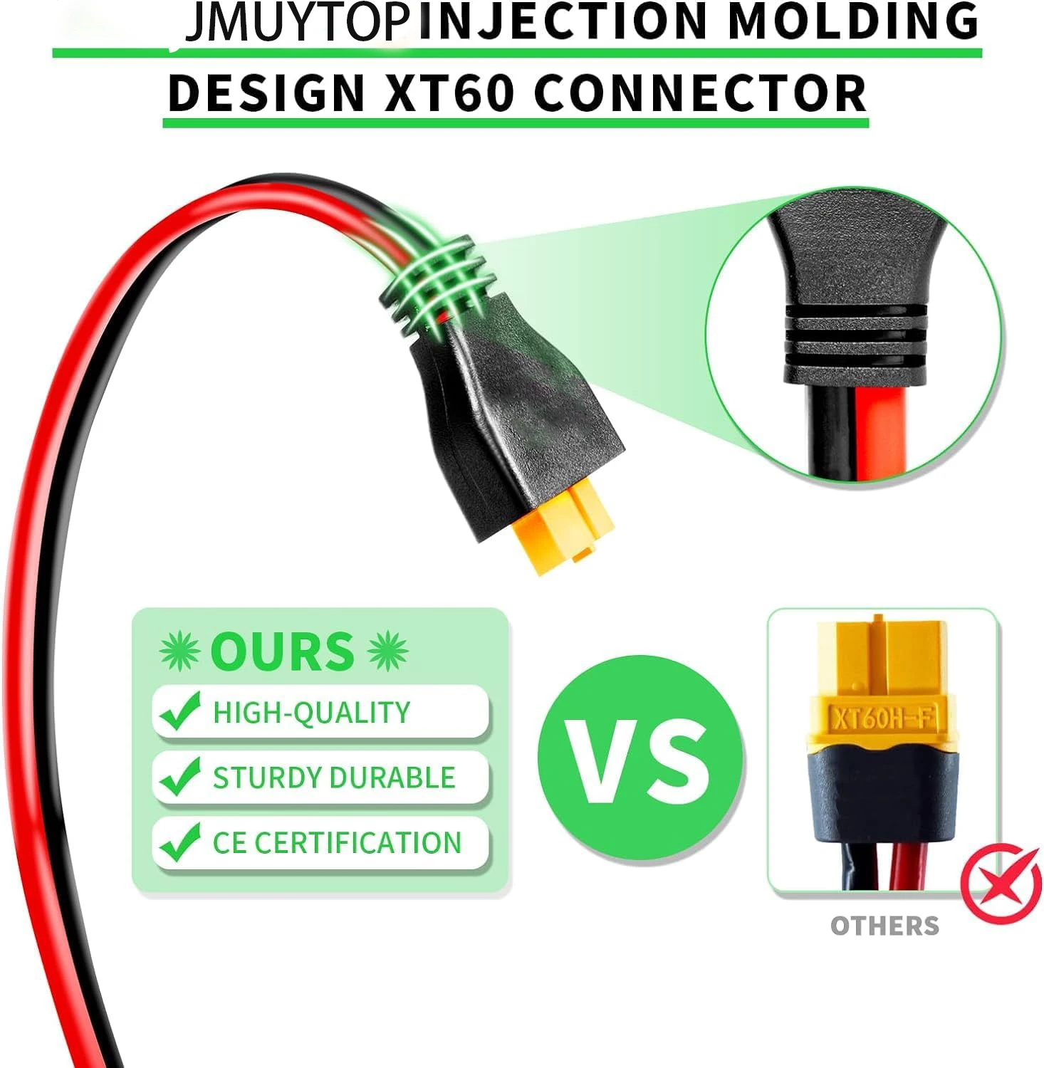 JMUYTOP 12AWG XT60 Extension cable 4mm2 For Solar Panel/LiFePO4/Power station/drone/RC/Car fridge/ EcoFlow/Anker/Bluetti battery