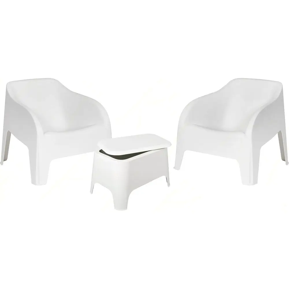 3-delige tuinset: 2 fauteuils + salontafel met opbergruimte, waterdicht, compact, gemakkelijk schoon te maken, gemaakt in Italië - Wit