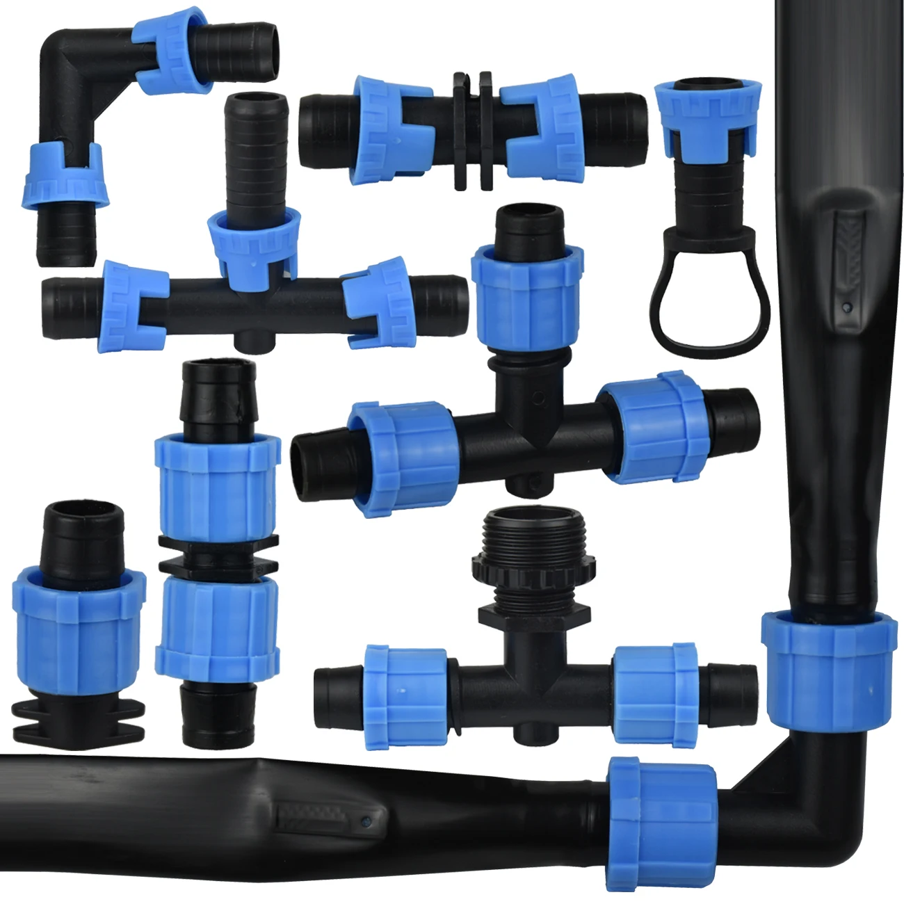 

20pcs Garden 16mm 5/8 "Drip Irrigation Elbow Tee end Plug Threaded Pull-up Locking Connector Agricultural Water Saving Hose