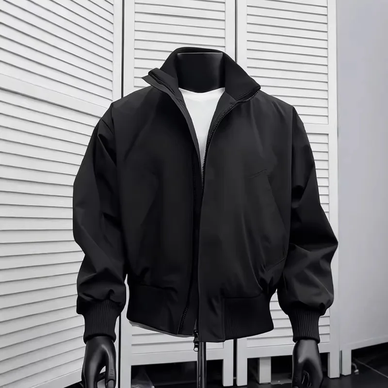 Cleanfit Black Short Tooling Jacket Men's American Three-proof Stand-up Collar Baseball Jersey Bomber Jacket