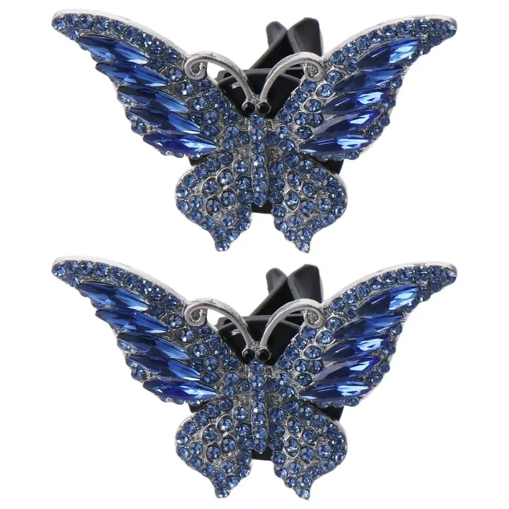 2 Packs Metal with Bling Rhinestone Blue Butterfly Car Vent Clips 38*60mm Butterfly Shape Bling Car Interior Decor Blue