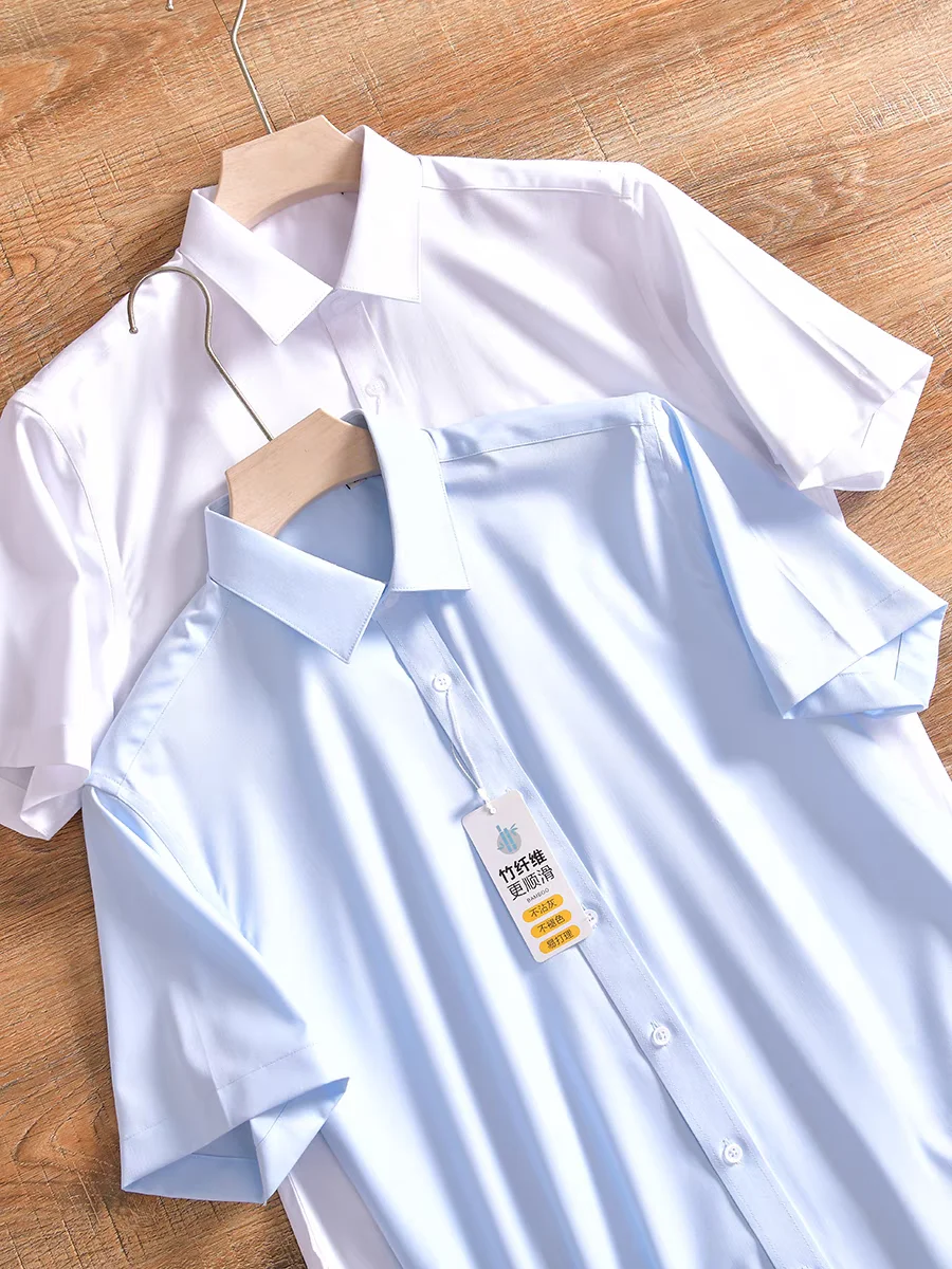 

Men's Loose ort Sve Ice Silk Chiffon irt No Ironing Sl Qui Dry Casual Workwear Light Jaet Summer Faion