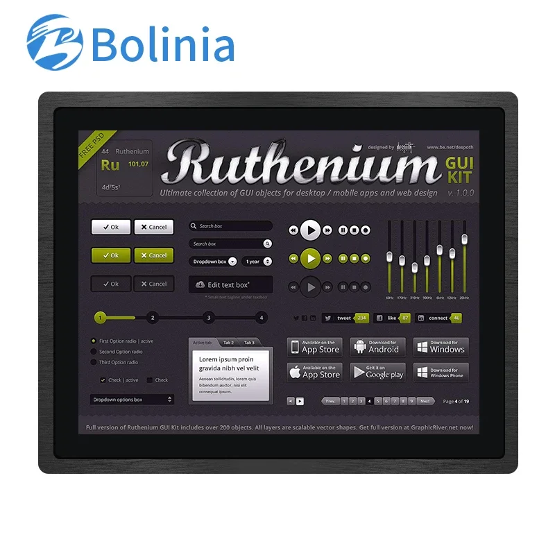 15 inch 1024*768 HD-MI VGA Capacitive touch screen Metal Aluminum Frame TFT Embedded pure flat OEM industrial LCD LED