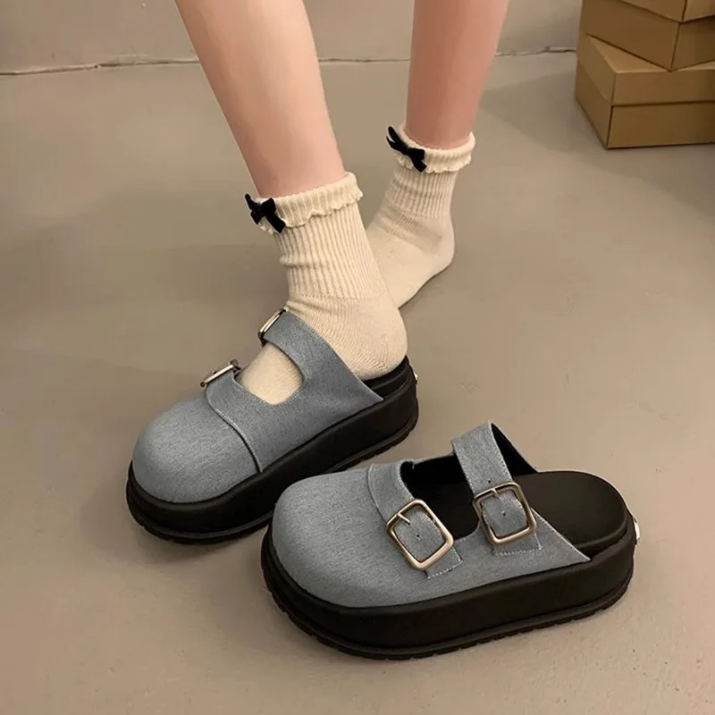 

Denim Fabric All-purpose Headband Half-slipper Women's Outerwear 2026 Summer New Style Fashionable Thick-soled Women's Shoes