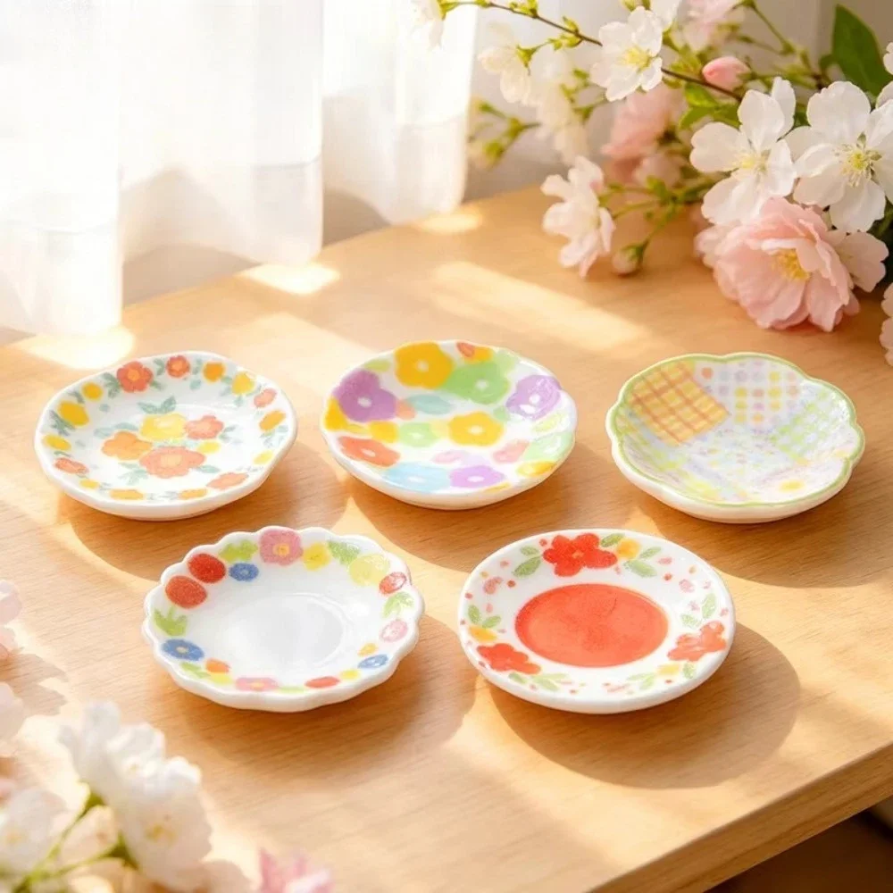 8 Styles Colorful Mini Flower Plate Resin Charms Food Play DIY Dollhouse Kitchen Tableware Decoration