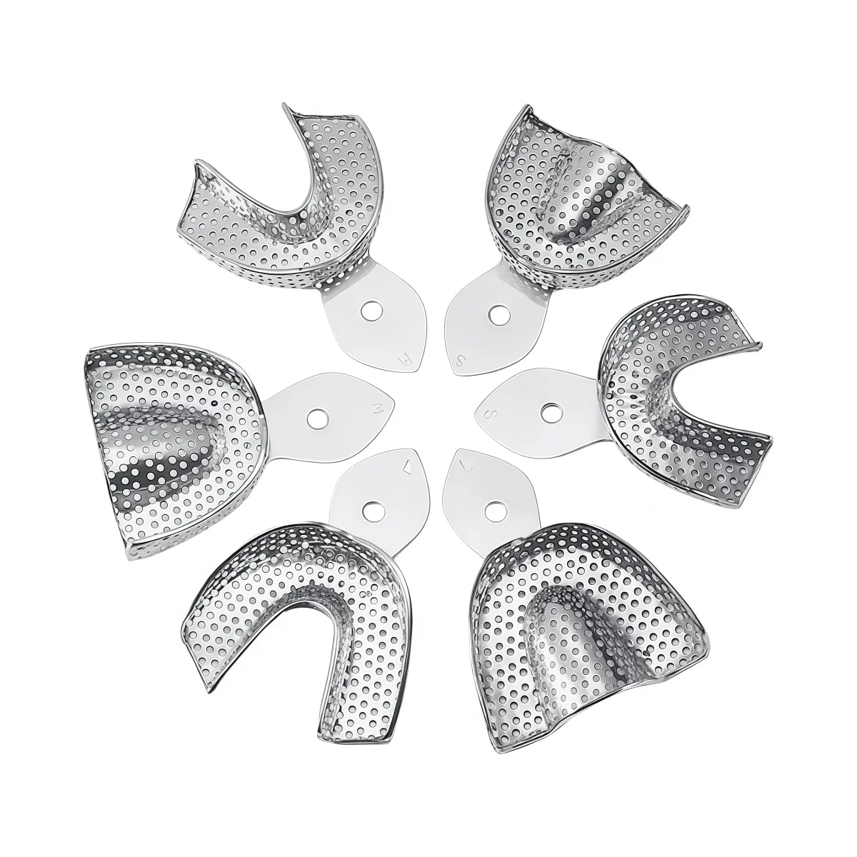 

6 шт./компл. автоклавируемый стоматологический лоток, инструмент для зубных протезов, стоматологические слепочные лотки из нержавеющей стали, стоматологический лабораторный инструмент