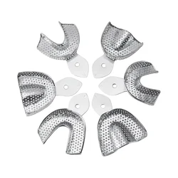 6pcs/set Autoclavable Dental Tray Denture Instrument Stainless Steel Dental Impression Trays Dental Lab Laboratory Tool