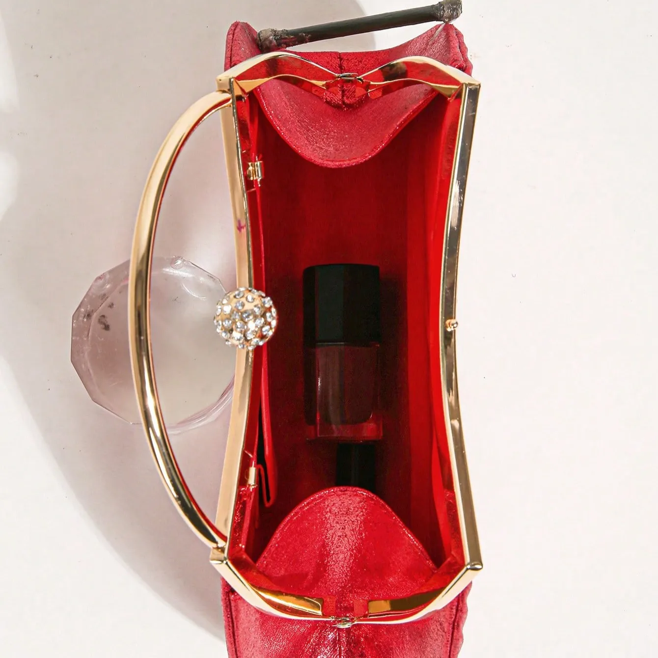 1 pc geraffte Abend tasche für Frauen, Top Ring Clutch Geldbörse, Strass Dekor Handtaschen für Hochzeit Abschluss ball Abendessen – Detail 5