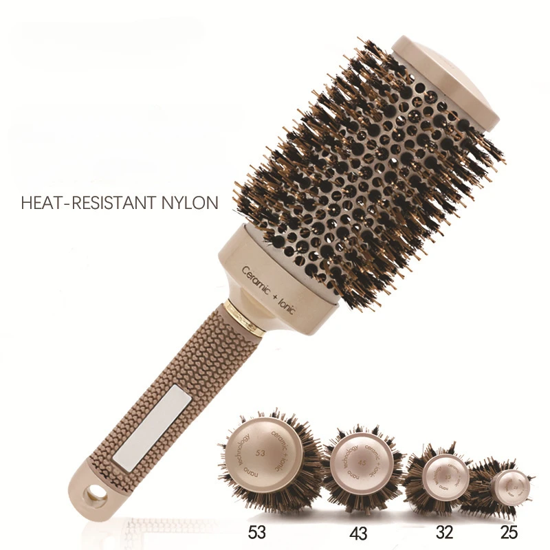 

Boar Bristle Brush Hair Salon Thermal Air Aluminum Tube Comb Ceramic Roller Comb Hairdressing Accessorie Cylindrical Curly Brush