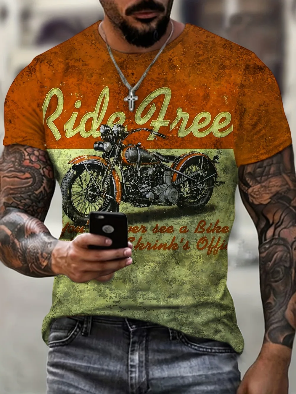 Sommerliches, großformatiges Herren-T-Shirt mit 3D-Druck und Motorradfahrer-Muster, schnell trocknend und atmungsaktiv, geeignet für den täglichen Gebrauch – Detail 5