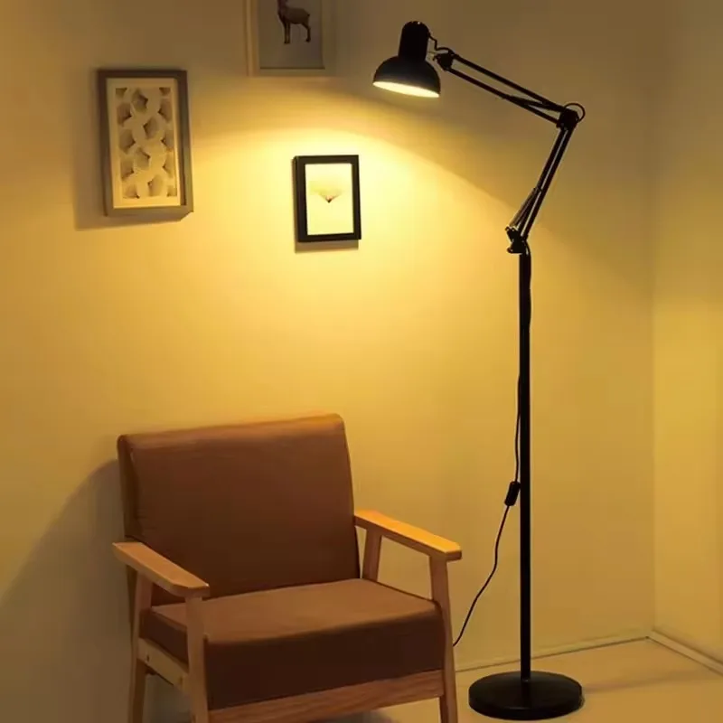 Modern Minimalist Floor Lamp Black White Iron Three-Color Lighting Button Control Living Room Ambient Lighting Photography Light