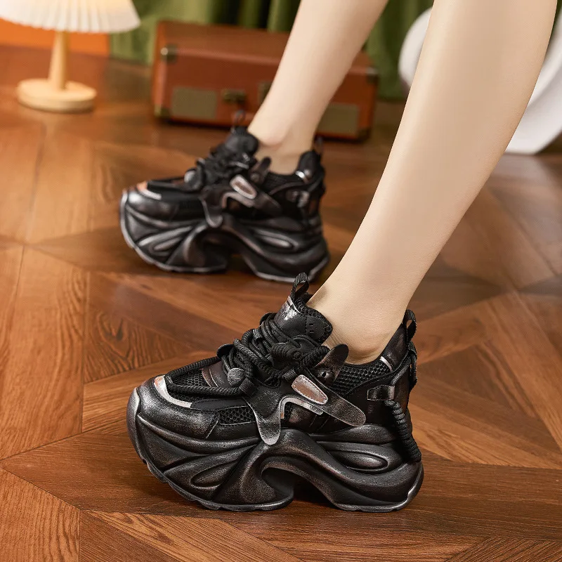 

Женские туфли в стиле ретро на толстой подошве с увеличением роста, новинка весна-осень 2026, модель «Папины туфли»