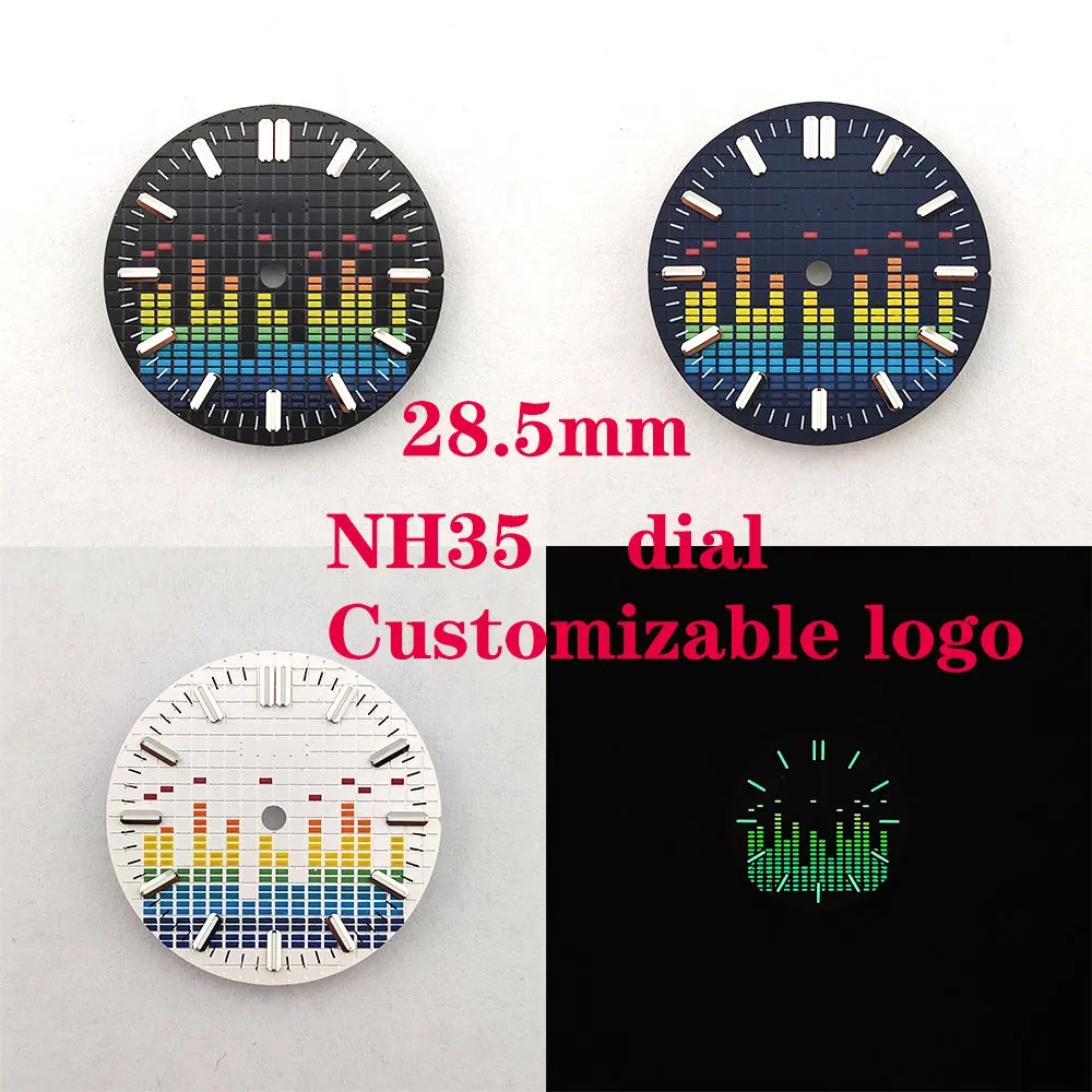 

NH Series 28.5mm watch dial DIY LOGO modified music festival symbol literal fit nh35 movement /8215 movement green luminous