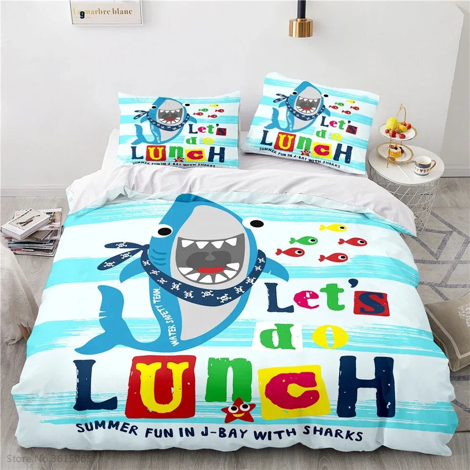 Cartoon Summer Shark Bedding Set Children 3d Duvet Cover Sets Pillowcase Boys Girls Kids Bedclothes Twin Full Queen King Size