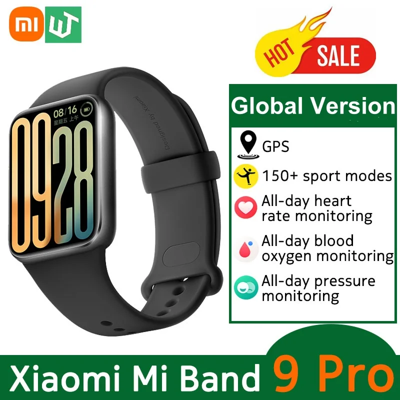الإصدار العالمي من Xiaomi Smart Band 9 Pro شاشة AMOLED مقاس 1.74 بوصة ساعة ذكية GPS مراقبة الصحة 150+ أوضاع رياضية سوار Miband