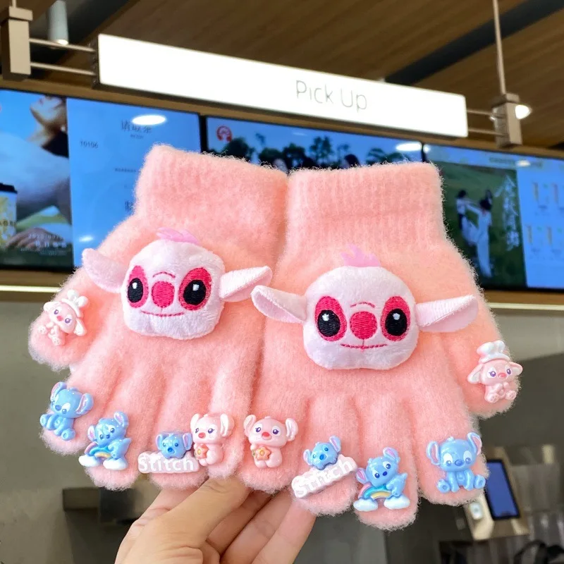 

Kawaii Stitch Kids Warm Gloves 4-12Y Cute Cartoon Five-Finger Gloves Fashion Boys Girls Winter Mittens Kids Christmas Gifts