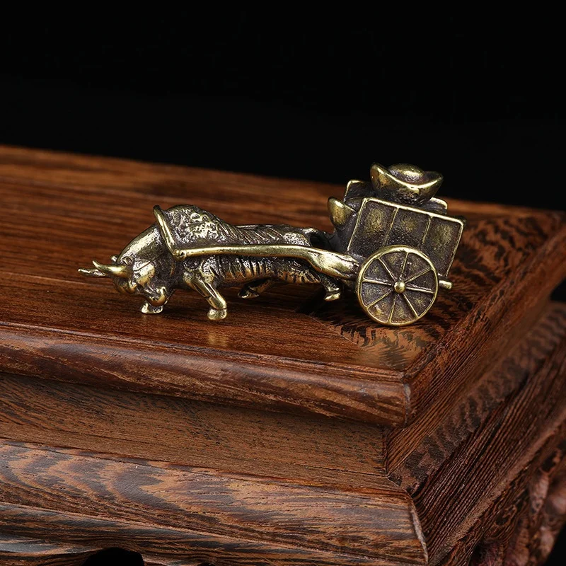 Ozdoba retro Bull Pull Figurki pojazdów Czysta miedź Chiński ludowy Feng Shui Rękodzieło Dekoracja domu Akcesoria Przynieś szczęście