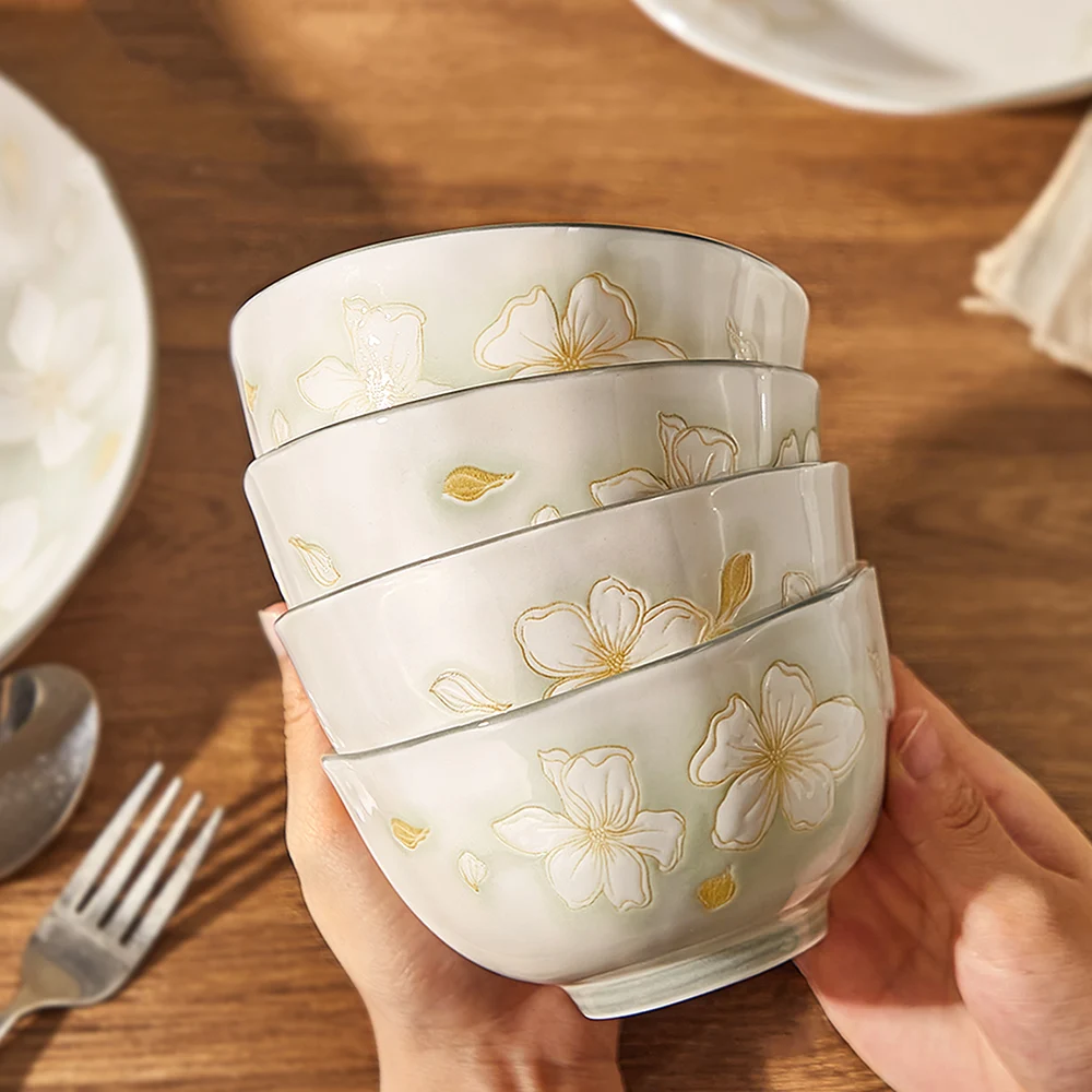 

Ins Style Floral Pattern Ceramic Bowl Durable Underglaze Home Kitchen Rice Bowls Resturant Porcelain Tablewares Microwave Safe