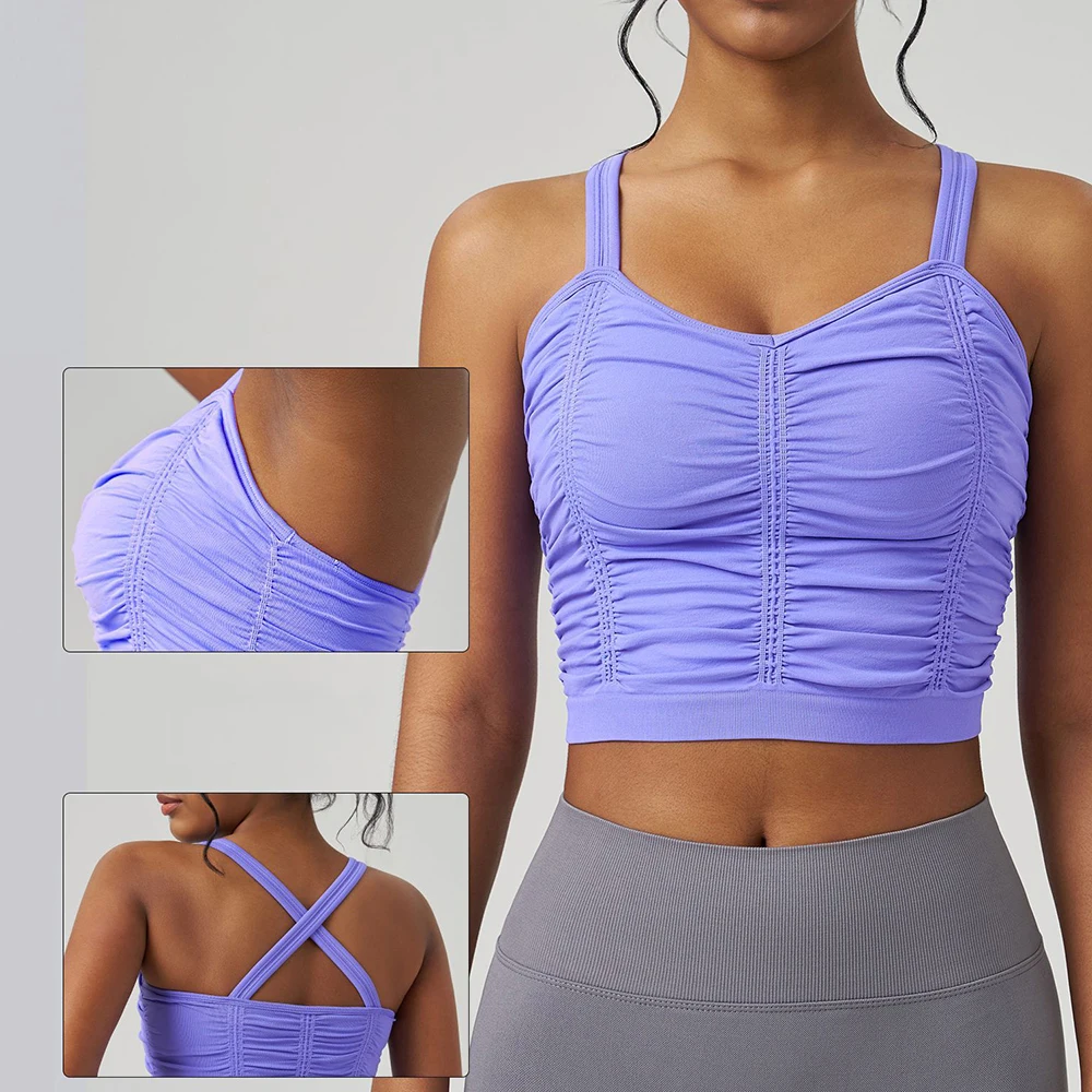 

Новый спортивный бюстгальтер пуш-ап с перекрещенной спиной и широкими бретелями, женские противоударные майки для бега, фитнеса, впитывающего пот, мягкие майки для тренировок, йоги