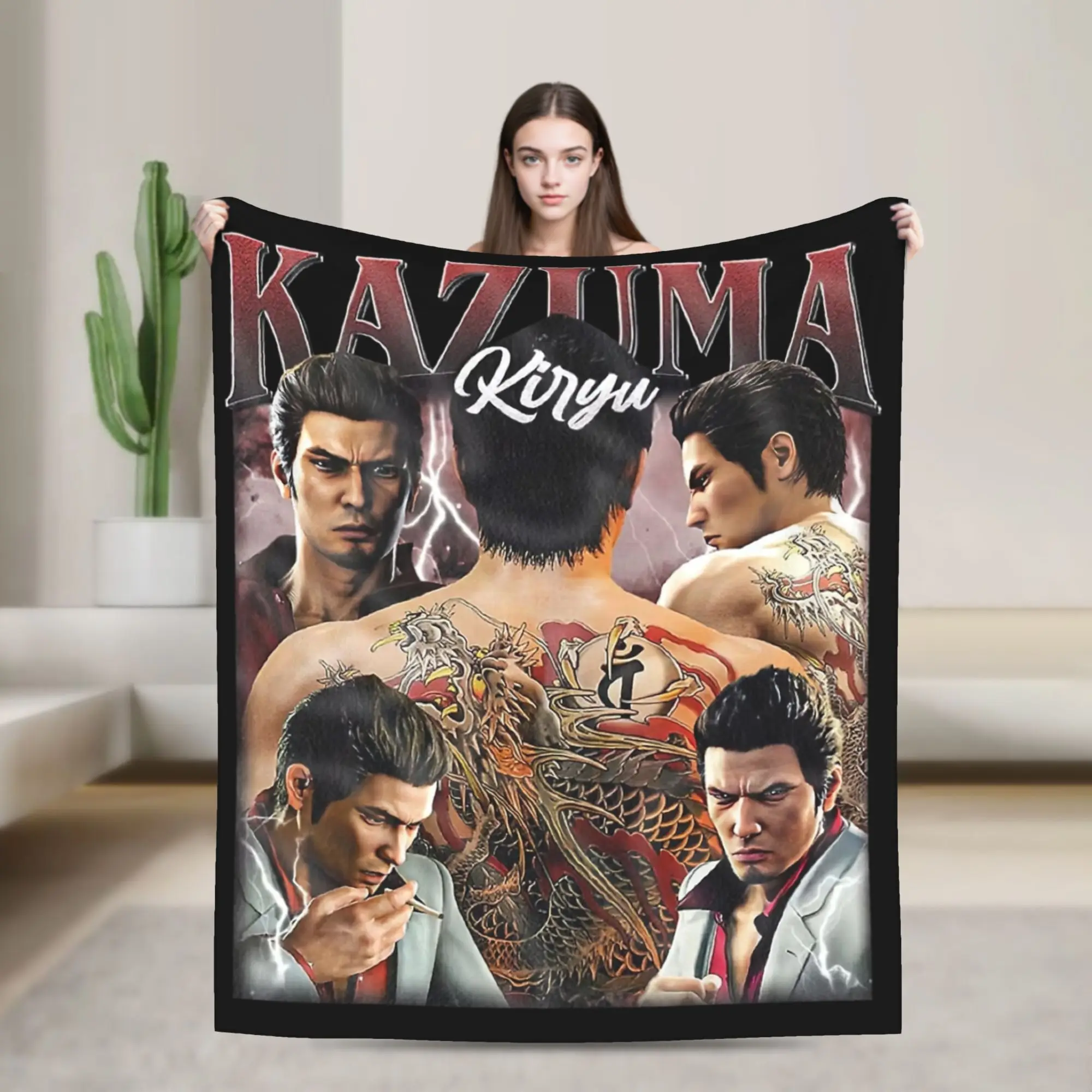 YAKUZA Kazuma Kiryu Vintage Bootleg Style Blanket Fleece Printed  Portable Soft Throw Blankets for Bed Bedroom Plush Thin Quilt