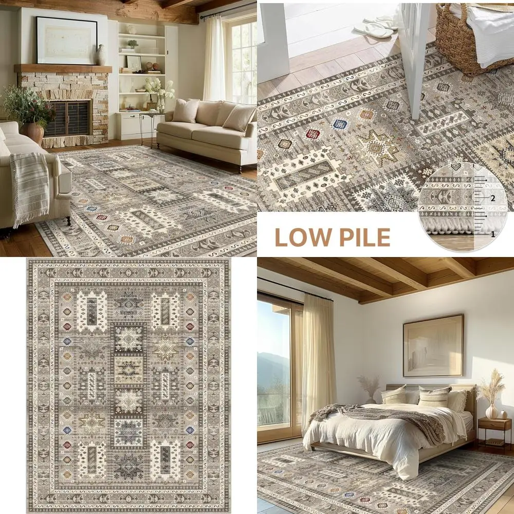 

Винтажный потертый коричневый ковер с принтом, машинная стирка, 8x10, акцент для спальни, гостиной, прихожей, прихожей, декоративный коврик,