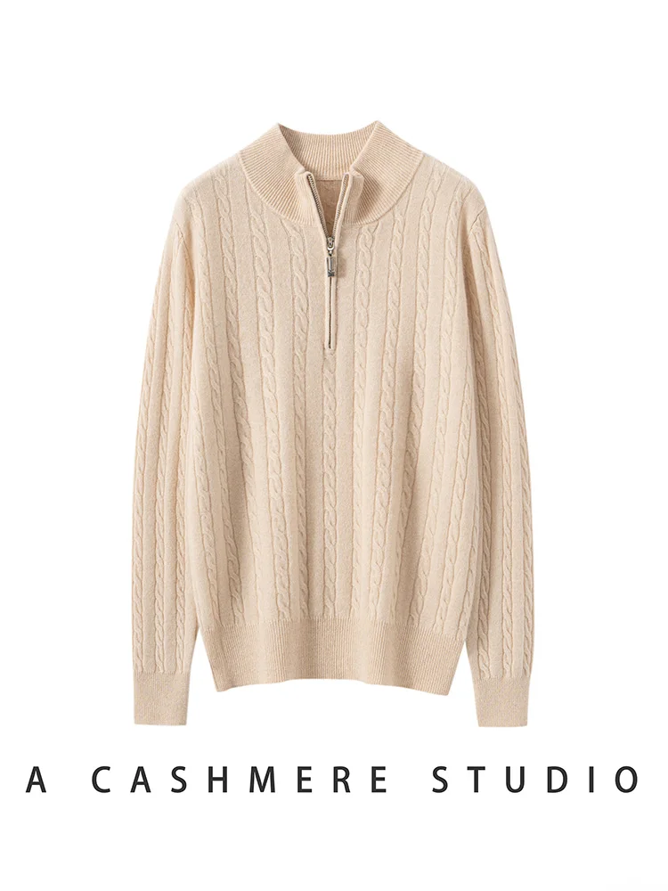 

New Women's 100% Cashmere Sweater Half-zip Turtleneck Cable Knit Pullove Slim Knitwear Autumn Winter Casual Style Clothes Tops
