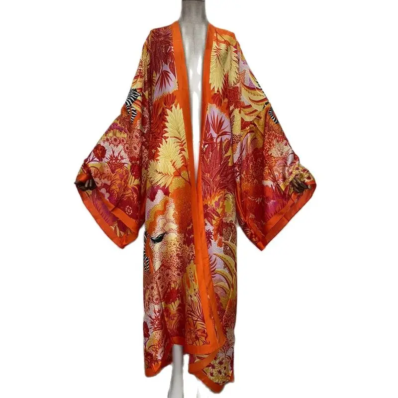 

XIZEO Summer Women Cardigan stitch Cocktail sexy Boho Maxi African Holiday Batwing Sleeve Silk feeling Robe kimono kaftan