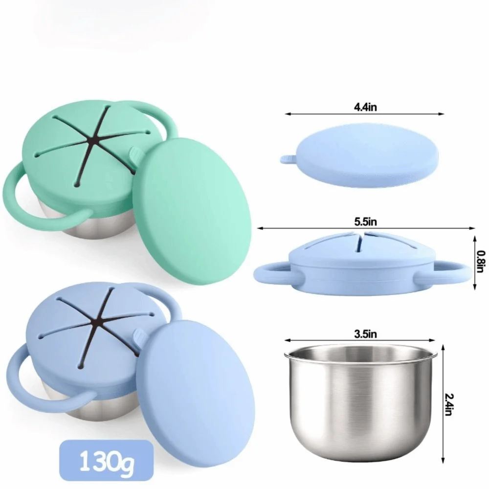 Contenedores de aperitivos extraíbles para niños pequeños, silicona de calidad alimentaria, asas de fácil agarre, tazas de aperitivos de acero inoxidable portátiles