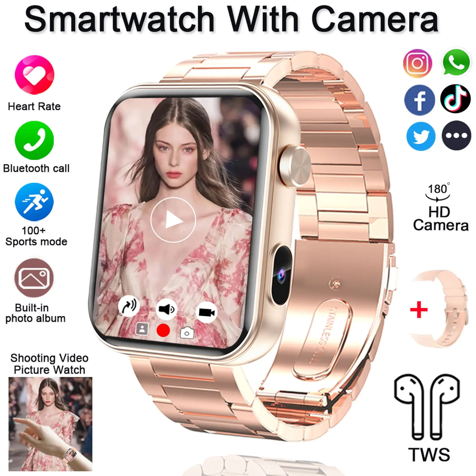2025 New Smart Watch Men Women Camera Take Photos Record Video Health Monitor Sports Fitness Waterproof BT Call Smartwatch